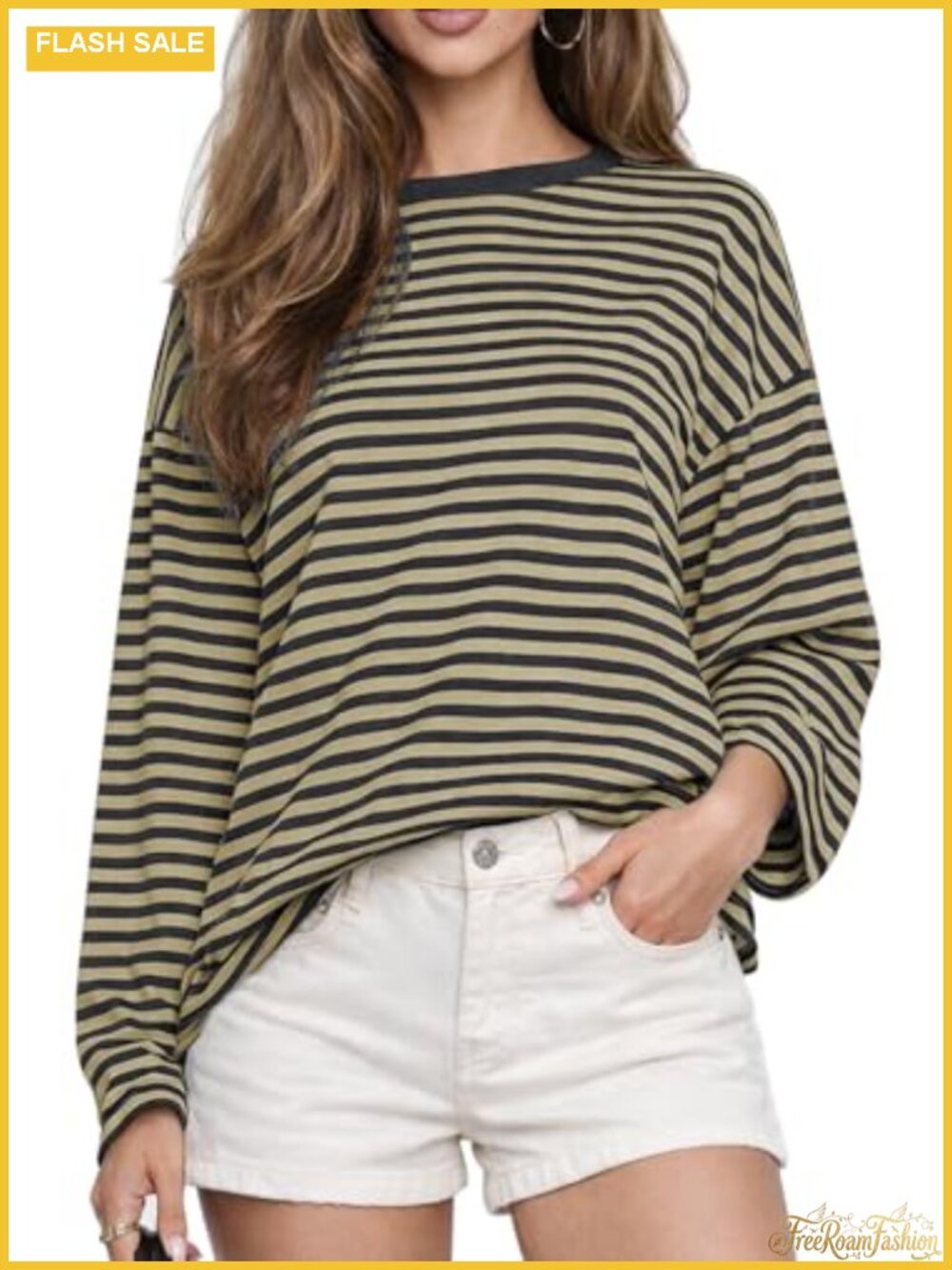 Oversized Striped Long Sleeve T-Shirt Casual Fall Top
